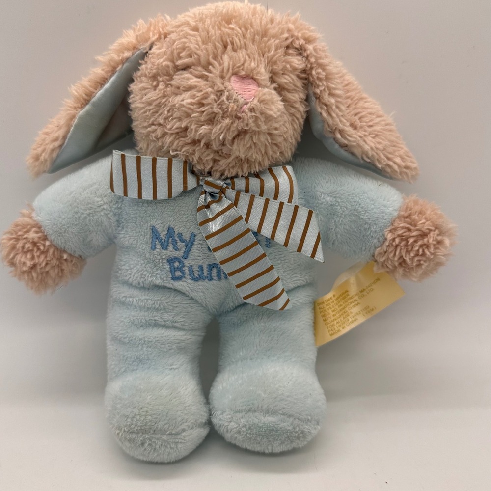 Dan Dee My First Bunny Plush Blue Pajamas Striped Bow Pink Nose Easter Baby Toy - Picture 2 of 11